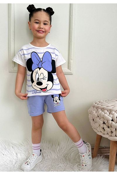 Yağmur Giyim Minnie Mause Patterned Lilac Shorts Girl's Suit