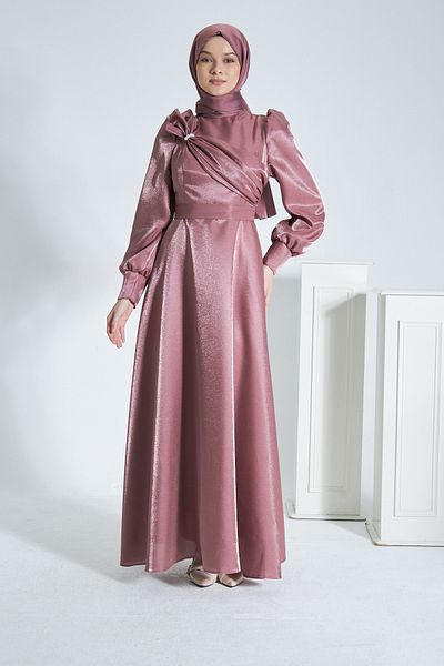 Azeem Glitter Satin Hijab Evening Dress, Graduation, Engagement, Wedding, Promise Dress