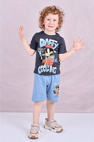 Yağmur Giyim Pjkskt Daffy Pattern Blue Shorts Boy's Short Sleeve Suit 7585-m