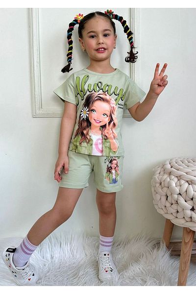 Yağmur Giyim Small Women &Apos; S Green Shorts Suit with Usa Motives