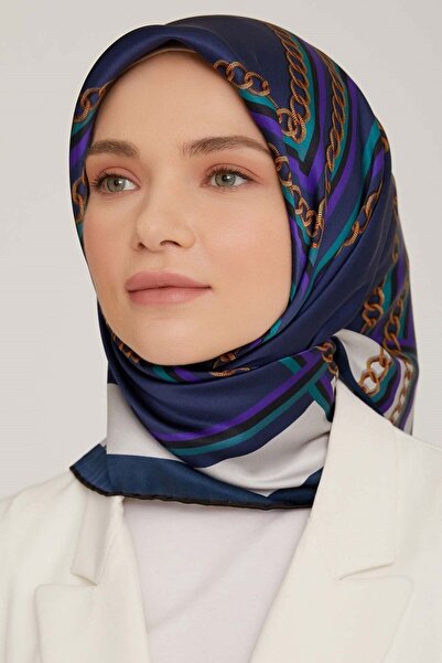 Armine İpek Eşarp Nostalji 8845DS-52 Геометричний візерунок PETROL MAVİSİ