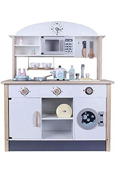 China Large Wooden Kitchen Set with White Dishwasher and Wood Touch for Kids