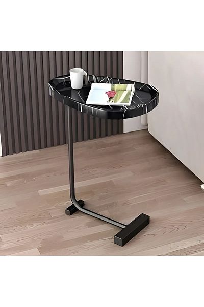 Generica Multi-purpose side table, black marble wood with black metal frame, 30 x 45 x 60 cm