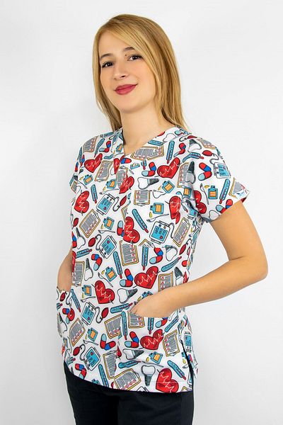 Nur Medikal Giyim Unisex White Heart Rhythm Pattern Doctor Nurse Hospital Single Top Jersey