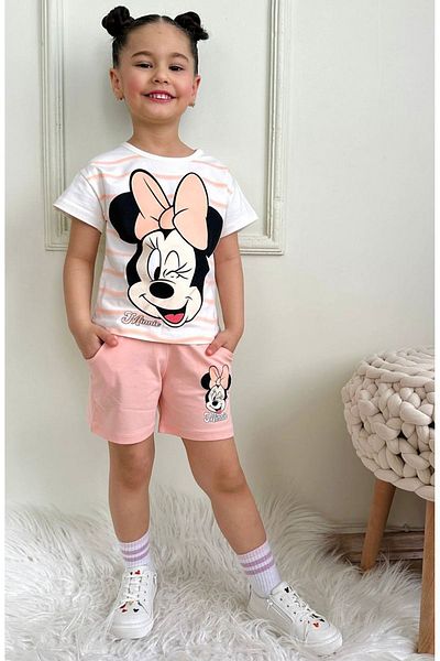 Yağmur Giyim Minnie Mause Pattern Salmon Shorts Girl Suit 7550-S