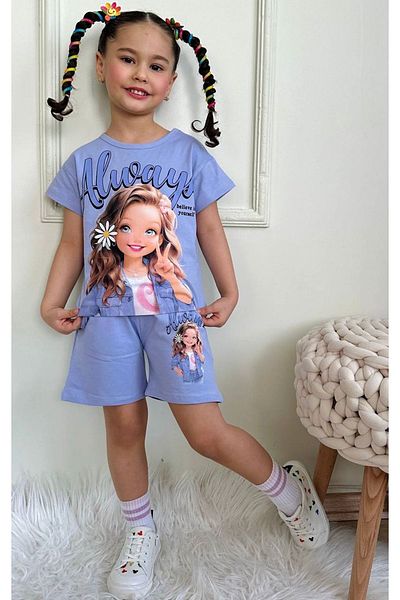 Yağmur Giyim Girl's Set with Lilac Shorts / Pjkskt Always Believe 7552-L