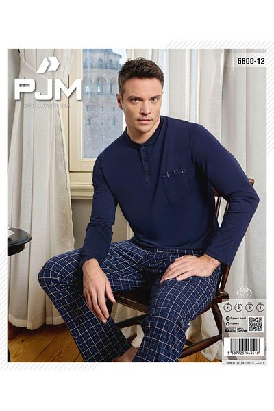 Pijamoni Men's Button Collar Long Sleeve Seasonal Pajama Set 6800/12 - 1 Piece