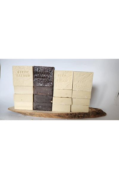 MBB ETİCARET Natural Production Soap Mixed (Pine Juniper Sulfur-Baby-Donkey Milk-Goat Milk) Set of 12