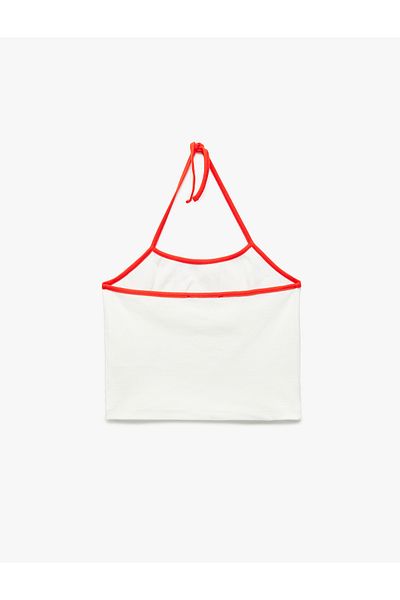 Koton New Season Cotton Sleeveless Printed Lace-Up Crop Slim Fit Halter Neck Blouse