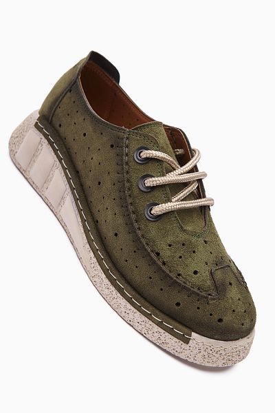 Limoya Καθημερινά γυναικεία παπούτσια Juli Khaki Suede Lace-Up