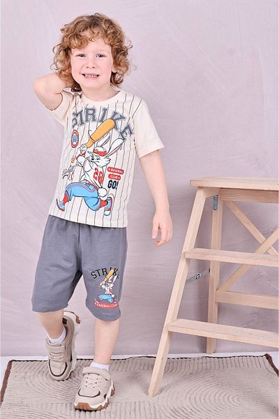 Yağmur Giyim Rabbit Strike Pattern Boy's Suit - Short Sleeve - Smoked Shorts