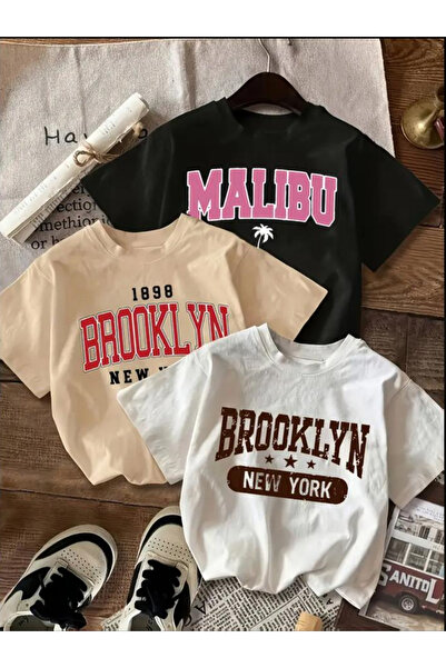 Daxia تي شيرت بناتي/ أولادي مكون من 3 قطع من القطن الممشط المطبوع برقبة دائري...