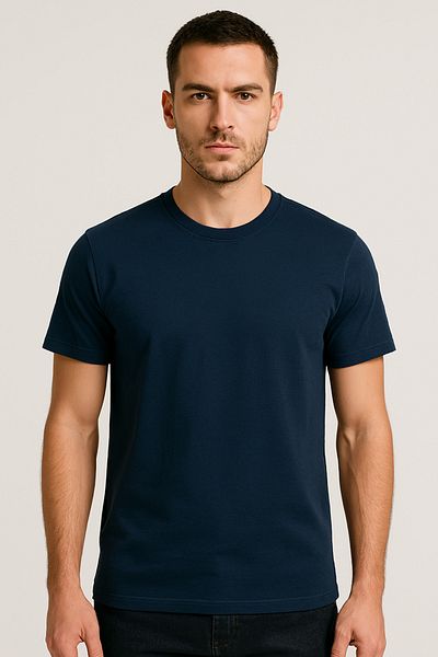 Let's Wear Ανδρικό μπλουζάκι από 100% οργανικό βαμβάκι Basic πλεκτό Navy Blue
