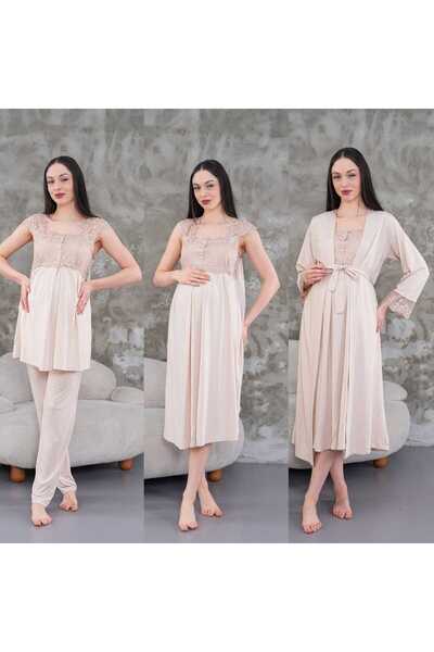 CT MODA ثوب نوم نسائي من Lohussa بتصميم بيج صيفي من القطن للحوامل، طقم بيجامة...