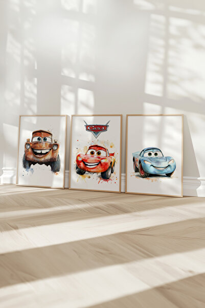 Home 3'lü Araba Ve Arkadaşları Erkek Çocuk Odası Dekoru, Oturma Odası Dekoru, Salon Dekoru,Çerçevesizdir