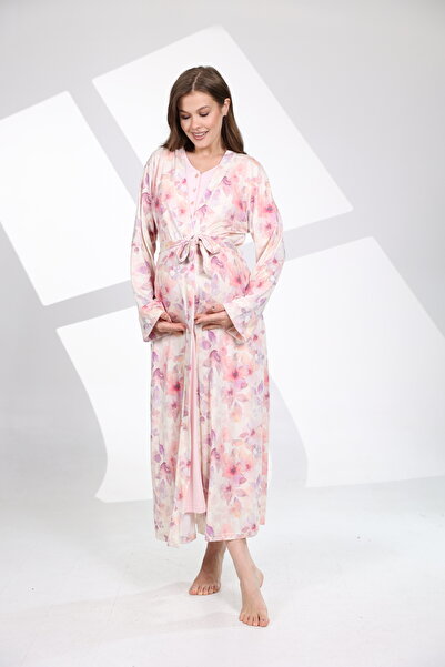 Hamile Tekstil طقم ملابس نوم للحوامل بتصميم منقوش بطول كامل