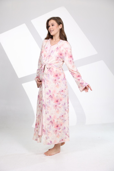 Hamile Tekstil Patterned Full Length Maternity Nightgown Set