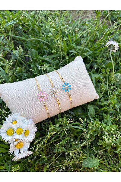 RM Bijuteri Gold Asansörlü Renkli Papatya Arkadaşlık Dostluk Bilekliği -3Adet-