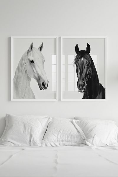 Home 2'Li̇ Black and White Living Room Wall Decor, Lucky Horses Wall Decor Vibrant High Quality Frameless