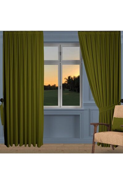 Koral Ada Düz Fon Perde ( 2 Kanat ) Aksesuar Bağcığı Dahil -sık Pile -haki Re...