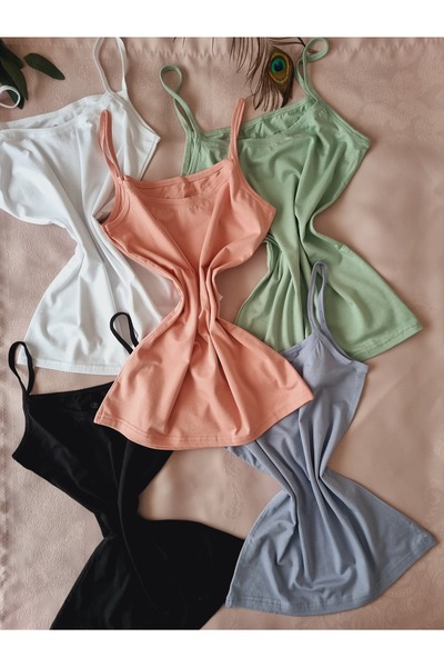 Demirsa Boutique Kadın 5'li İp Askılı Ekstra Biyeli Modal Kumaş Atlet ( Mavi, Pudra, Yeşil, Siyah, Beyaz )