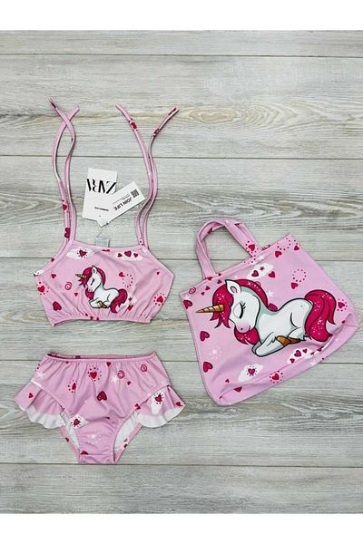 Pıtırcık Girl's Character Printed Bikini Combi with Bag