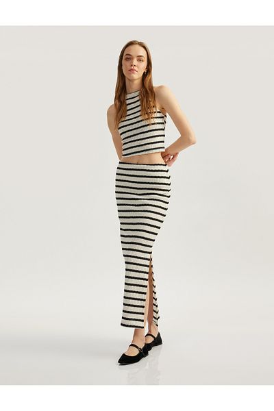 Koton New Season Striped Halter Neck Sleeveless Crop Crochet Top