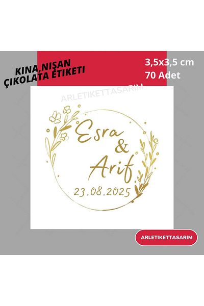 ARLetikettasarım Gold Color Promise, Henna, Engagement Souvenir Tag - 70 Pieces 3.5X3.5 cm