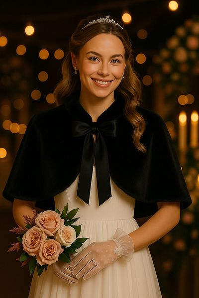 Elegance Scarf Μαύρο βελούδινο μπολερό - μακρύ φιόγκο, απαλή υφή γούνας
