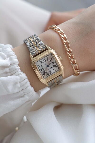 Northwatch موديل ريترو، هيكل مربع، لون فضي، سوار ساعة يد نسائي بأرقام رومانية