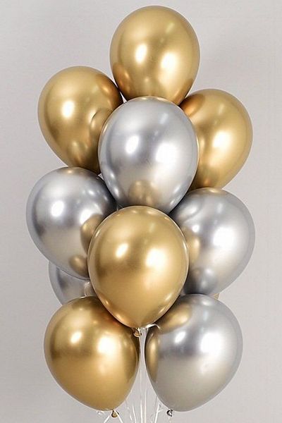 party world Set of 10 Gold-Silver Chrome Flying Balloons Shiny Metallic Balloons (12 Inch)