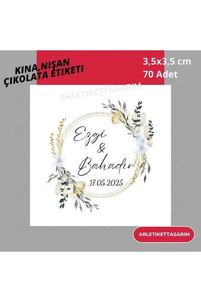 ARLetikettasarım Promise, Henna, Engagement Chocolate Tag 3,5X3,5 cm 70 Pieces with Floral Frame - Arletikettasarım