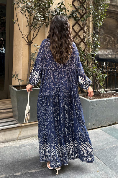 ASEDE Φόρεμα από 100% βισκόζη Bohemian Alaçatı Φόρεμα με λαιμόκοψη με έθνικ σχέδιο Φόρεμα βισκόζης Κατάλληλο για μουσουλμανικό