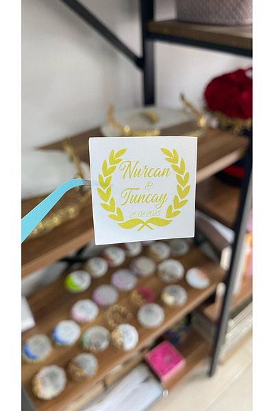 ARLetikettasarım Promise, Henna, Engagement Gold Color Chocolate Tag with Ring 3,5X3,5 cm 70 Pieces - Arletikettasarım