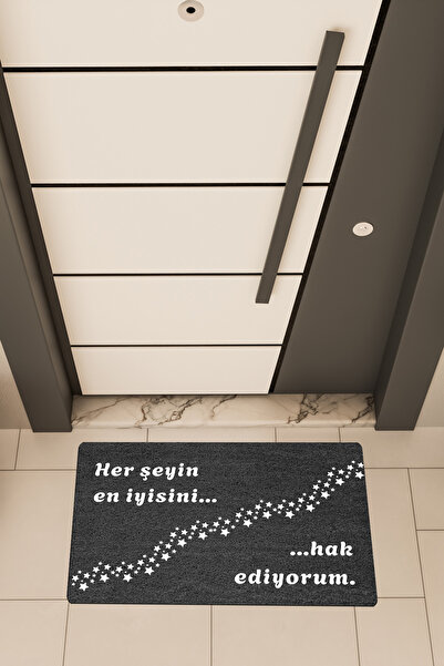 Dormot Home Ποιοτικό ψηφιακό εκτυπωμένο μαύρο χαλάκι πόρτας με θέμα "Είμαι αξ...