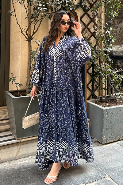 ASEDE Φόρεμα από 100% βισκόζη Bohemian Alaçatı Φόρεμα με λαιμόκοψη με έθνικ σχέδιο Φόρεμα βισκόζης Κατάλληλο για μουσουλμανικό