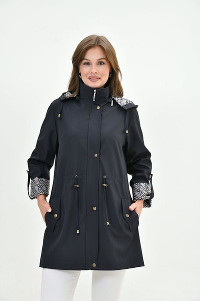 Butik Trenci pentru femei, rezistent la apă, cu mâneci pliabile, cu model, cu șireturi în talie