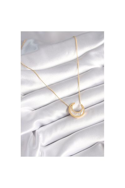 Skygo 316l Steel Gold Color White Pearlescent Crescent Model Women's Necklace - Tj-bko8362