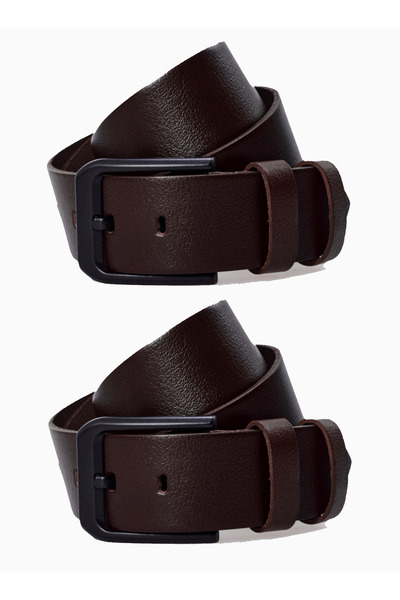 derikem Set de 2 centuri de blugi pentru bărbați din piele naturală, neagră, ...