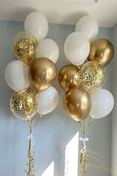 party world Set of 20 White Transparent Gold Sequin Gold Chrome Flying Balloons (12 Inches)
