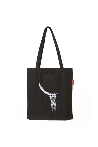 Baghashtag Astronaut Holding the Moon Printed Black Cloth Bag