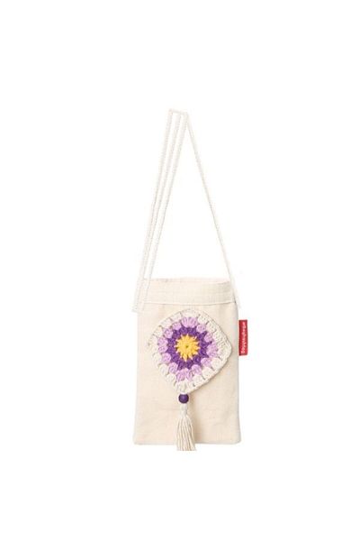 Baghashtag Purple Pattern Hand Embroidered Canvas Phone Bag