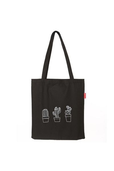 Baghashtag Cactus Printed Black Cloth Bag