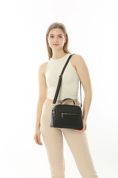 Baghashtag Black Business Style 3 Pocket Lined Leather Bag