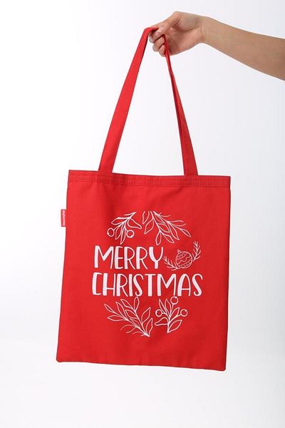 Baghashtag Merry Christmas Printed Red Cloth Bag