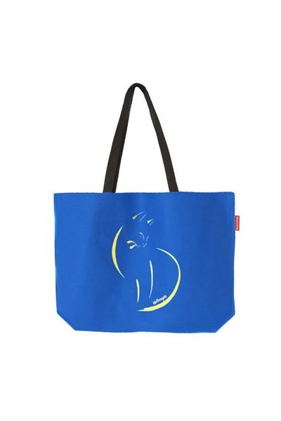 Baghashtag Blue Cat Printed Gabardine Cloth Bag