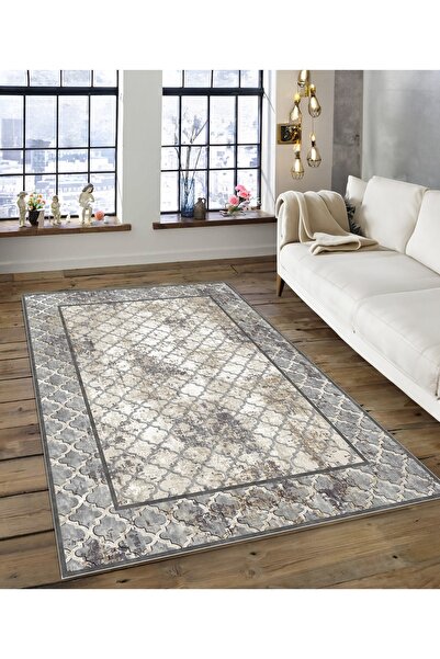 Dijidekor Shine M(145) Сірий безворсовий килим з нековзною підошвою та цифров...