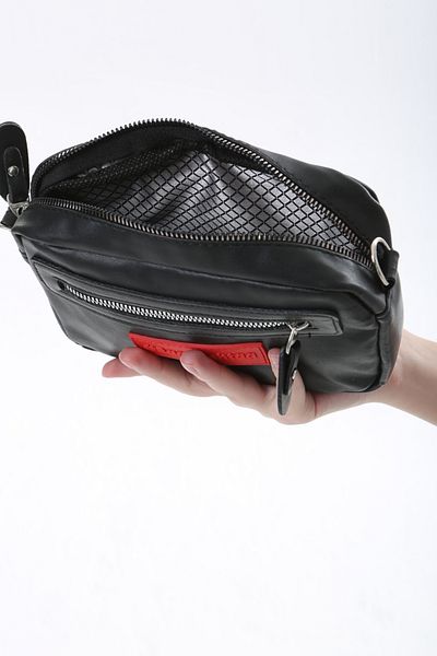 Baghashtag Black Tiny Unisex 3 Compartment Leather Bag