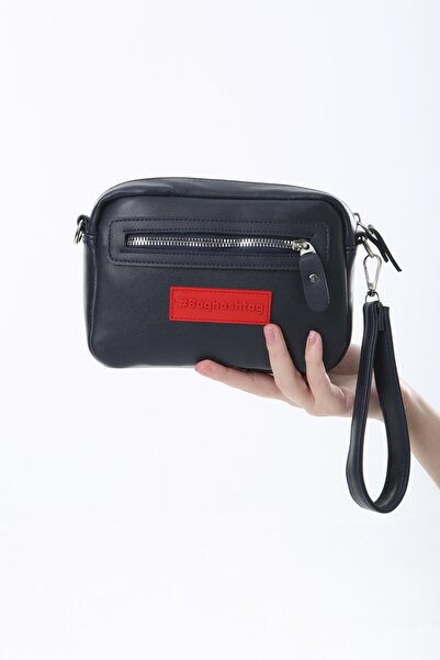 Baghashtag Navy Blue Tiny Unisex 3 Compartment Leather Bag