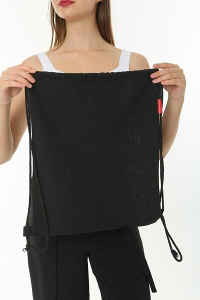 Baghashtag Baskısız Büzgülü Siyah Sırt Bez Çanta